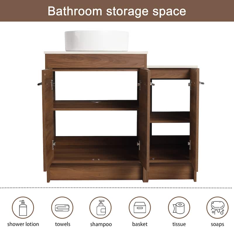 Malwee 24"/36"/48"/60" FreeStanding Bathroom Vanity, Floor Stand Bathroom Vanity with Ceramic Sink,Soft Close Door and Shelf