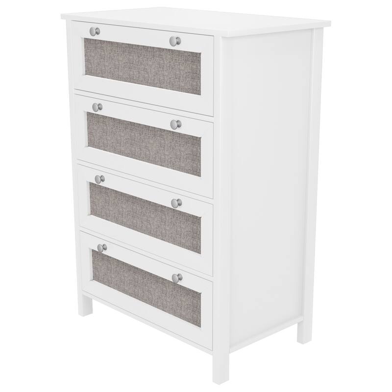 White 4-drawer Fabric Chest with Round Pulls for Easy Access to Interior Items