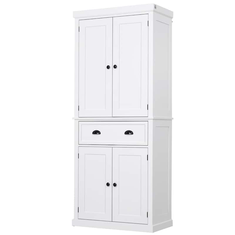 HOMCOM 72" Traditional Freestanding Kitchen Pantry Cupboard with 2 Cabinet,Drawer and Adjustable Shelves - N/A