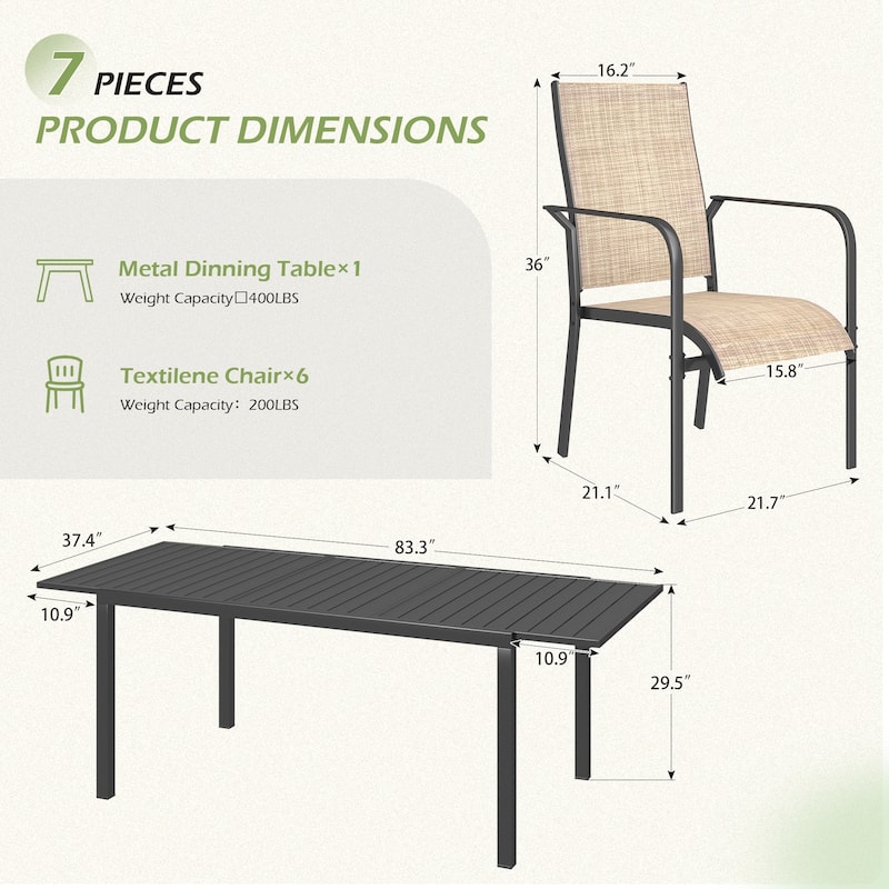 5/7/9-Piece Outdoor Patio Dining Set with Stackable Textilene Chairs and Slatted Table, Furniture with Adjustable Umbrella Hole