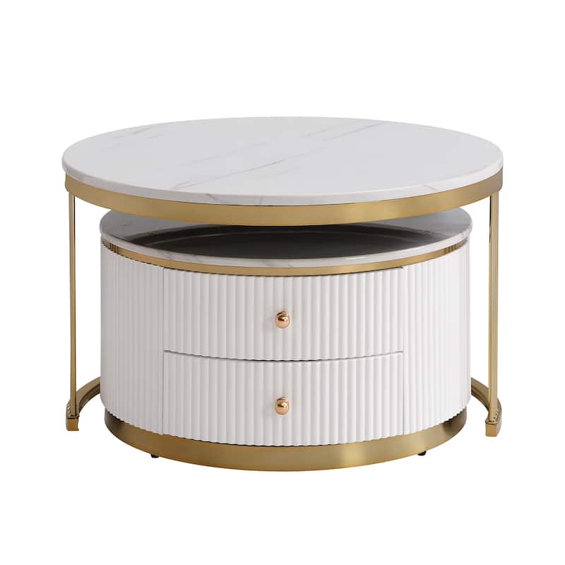 Modern 2 Pieces White Round Nesting Coffee Table