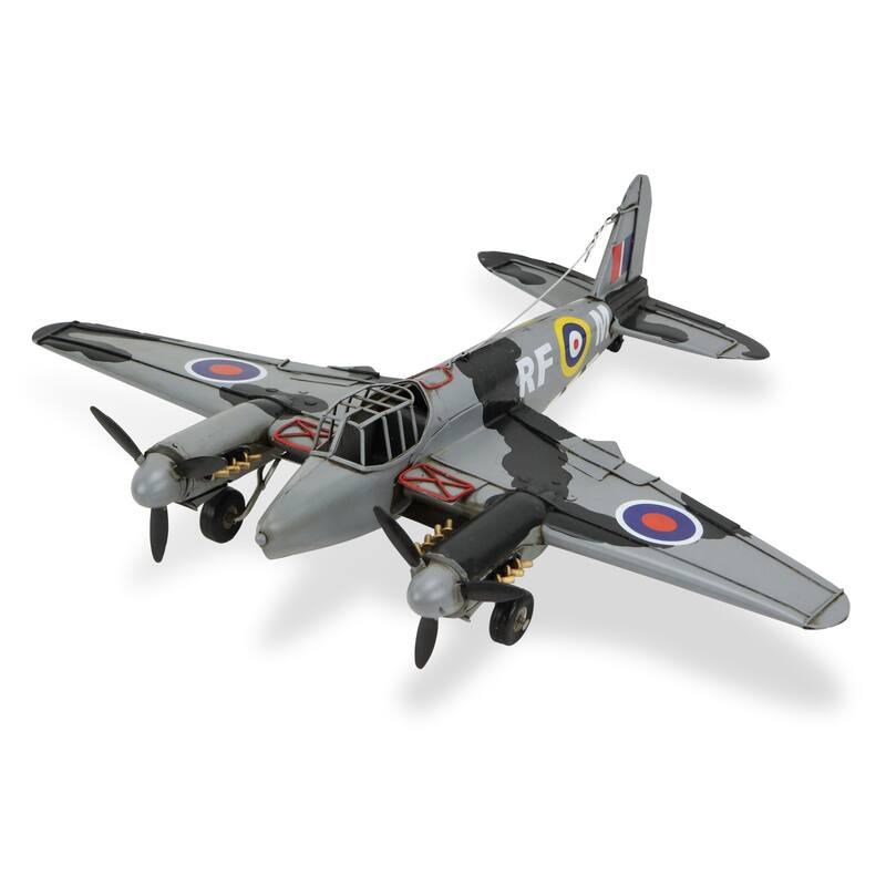 HomeRoots 4" Black and Gray Metal Hand Painted Model Airplane - 17' X '4' X '13