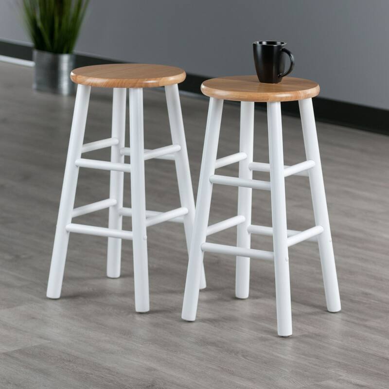 Set of 2 Natural Brown and White Transitional Counter Stools 24.25"