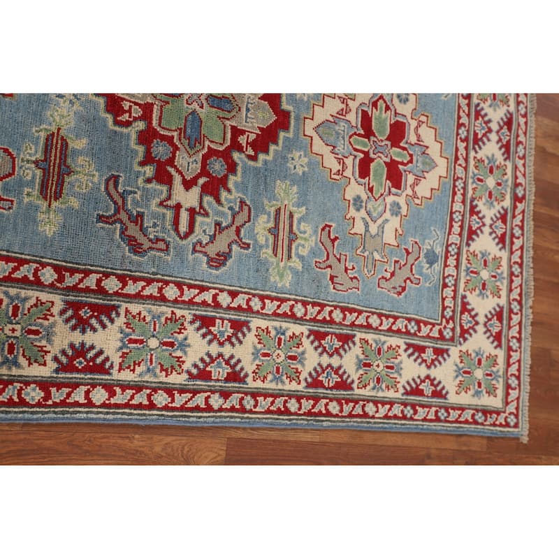 Light Blue Traditional Kazak Oriental Area Rug Handmade Wool Carpet - 3'10" x 5'11"