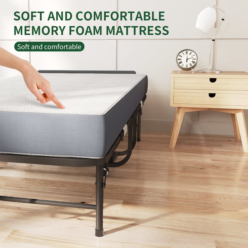 75" Folding Bed with Adjustable Headboard & 5" Memory Foam, Space Saving Rollaway Guest Bed for Tall People, Twin Cot on Wheels