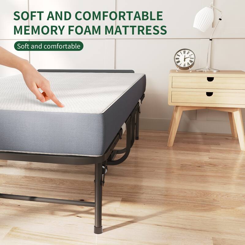 75" Wide Folding Bed with Adjustable Headboard, Extra Long Rollaway Bed, 5" Memory Foam Mattress, Heavy-Duty Guest Bed