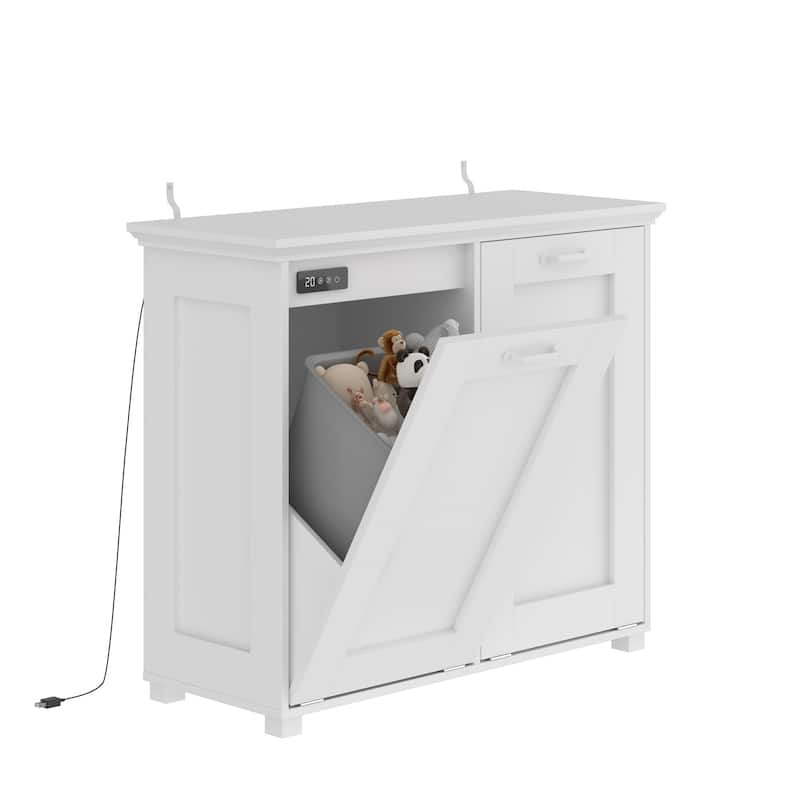 Ozone Deodorizing Trash Bin Cabinet Trash Cabinet, Wooden Kitchen Garbage Bin Storage Cabinet with Hidden Bins, White