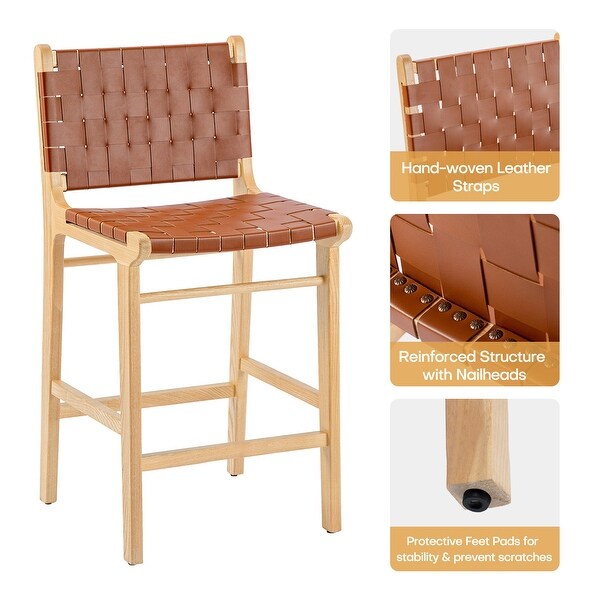 Fully Assembled Woven Leather Counter Height Bar Stools