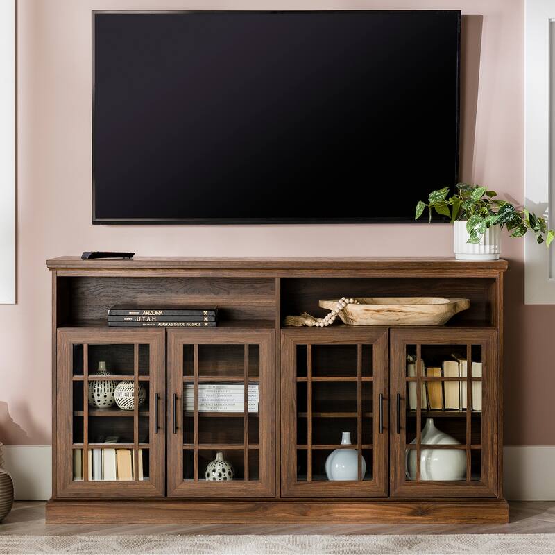 Middlebrook 58-inch Framed Glass 4-Door TV Stand - Dark Walnut
