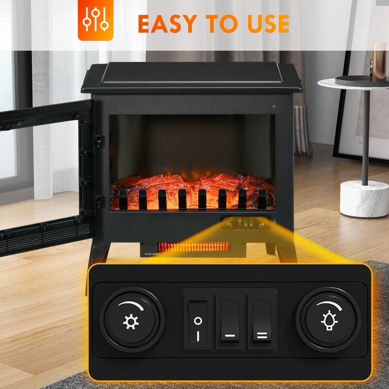 24" Electric Fireplace Stove, Freestanding Infrared Heater with Adjustable Temperature, Realistic Flame,Overheat Protection