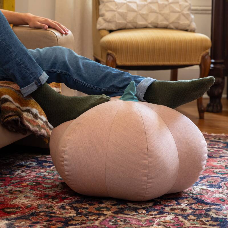 Jaxx Pumpkin Pouf - Luxurious Ottoman for Fall & Halloween Decor - Sunbrella Petal
