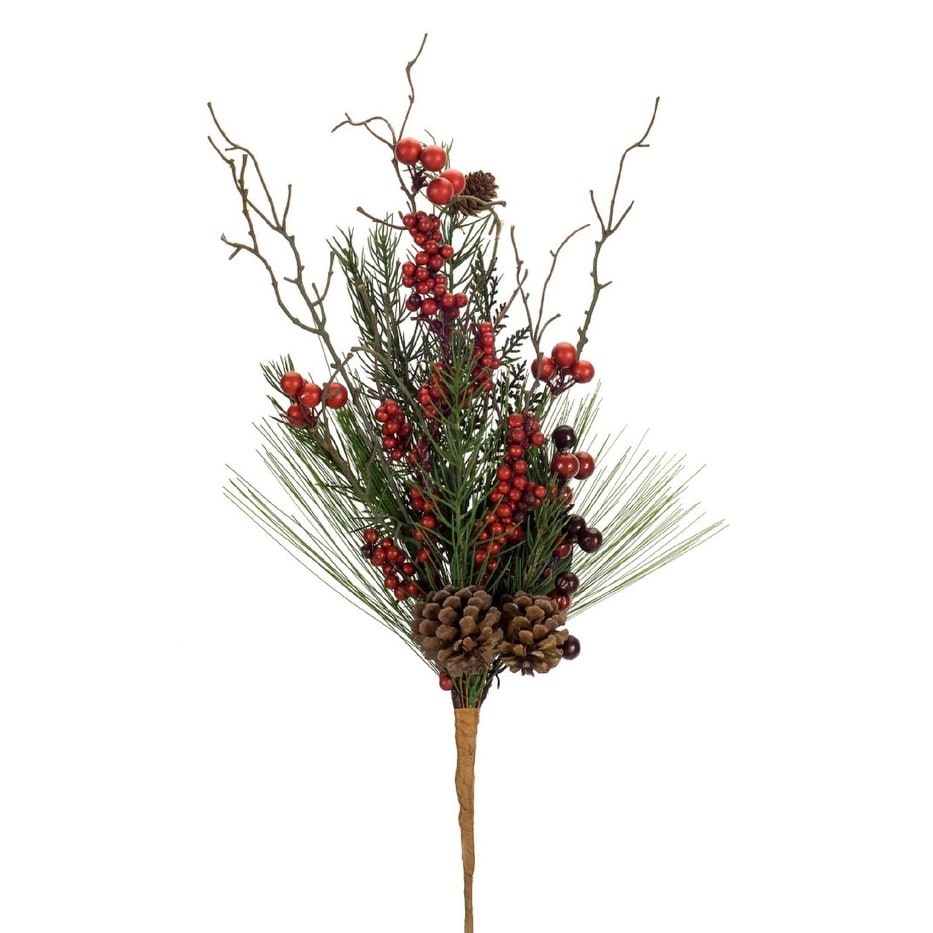 Club Pack Of 12 Pickle Green And Red Artificial Pine Cone Magnolia Leaf Berry Spray 23 Brown Overstock 22465344