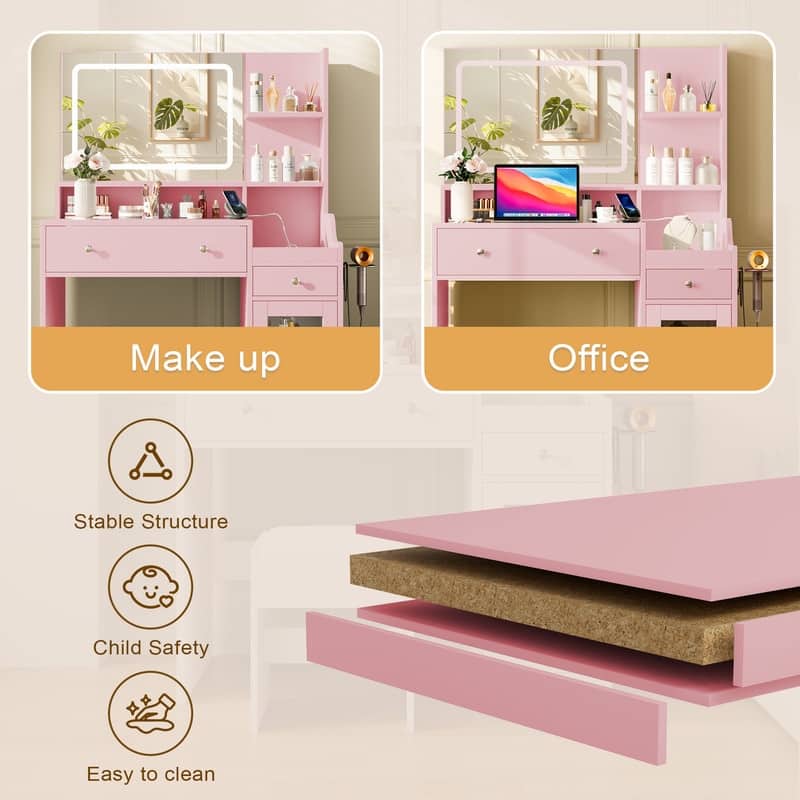 Modern Vanity Sets(1+1) with Smart LED Mirror,Large Storage,MDF Construction