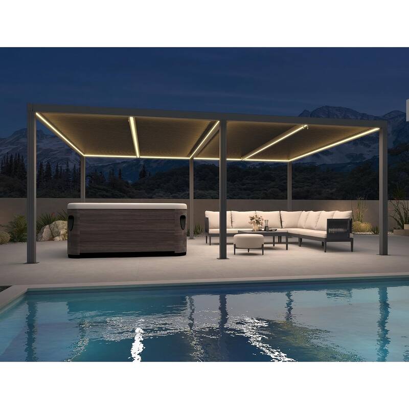 PURPLE LEAF Bronze Louvered Pergola with Adjustable Roof for Deck Backyard Garden Hardtop Gazebo