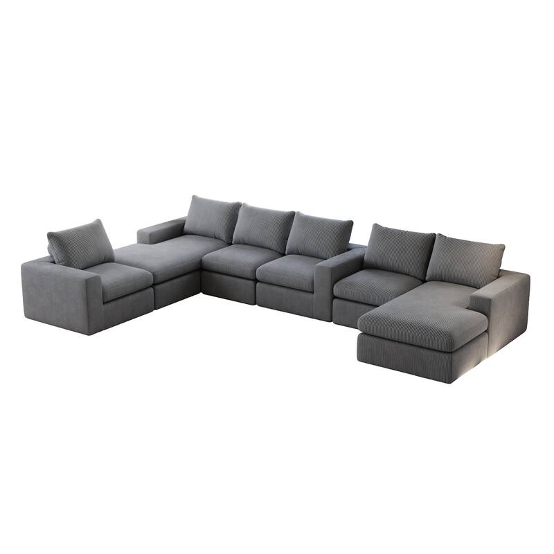 L-shaped Sectional Sofa Set of 2 Corduroy Upholstered Cloud Modular Couch with Chaise Free Combination Sectional Sofa Set