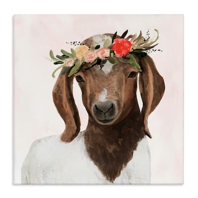 Stupell Springtime Flower Crown Long Ear Baby Goat, Canvas, 17 x 1.5 x 17, Made in the USA