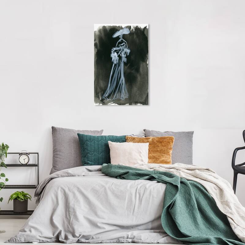Wynwood Studio Canvas Fashion and Glam Elegant Dress Ink Noire Black and Dark Blue Glam Wall Art Canvas Print - 36 x 24