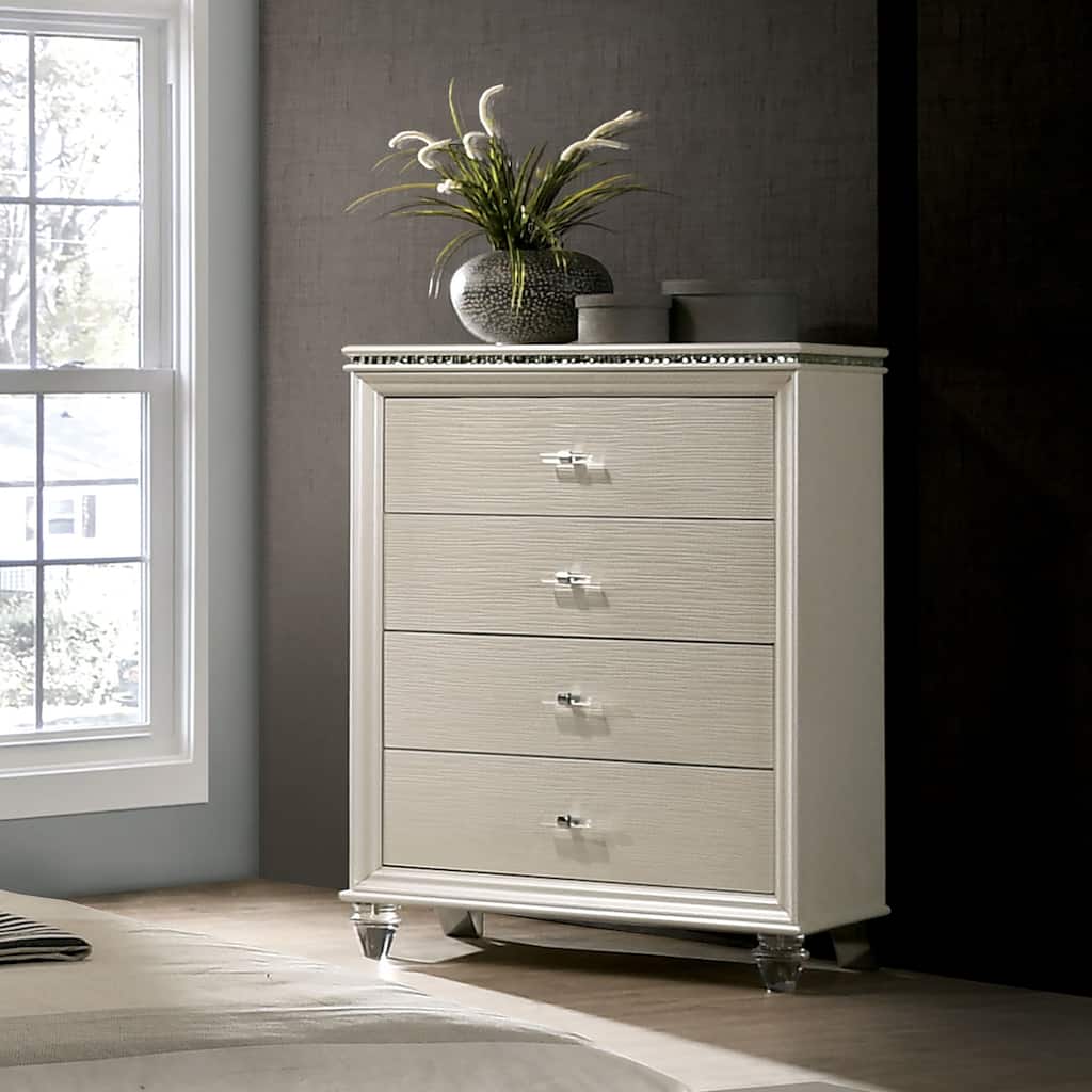 Allenby Contemporary Pearl White 4-Drawer Chest by Silver Orchid