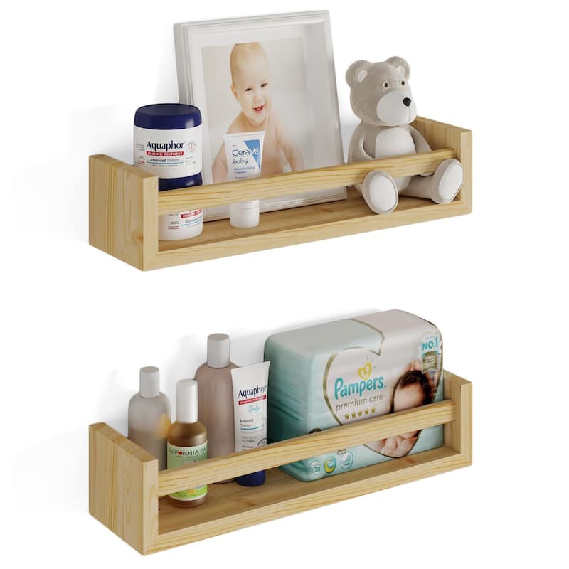 Wallniture Elba Wall Mounted Kids Shelves Nursery Storage Toy Organizer Wood Bookshelf, Set of 2 - N/A