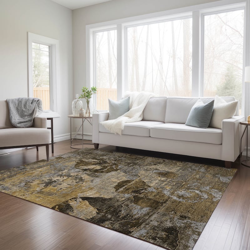 Machine Washable Indoor/ Outdoor Abstract Leaves Chantille Rug - Mocha - 2'6" x 3'10"