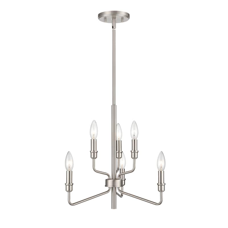 Saginaw Modern Metal Candelabra Chandelier - 6-Light, 18 in. W - Satin Nickel