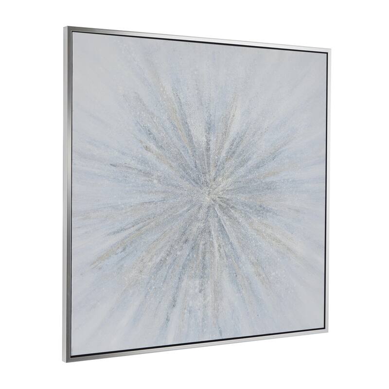 Canvas Starburst Radial Living Room Framed Wall Art with Silver Frame - Blue - Roche River Decor