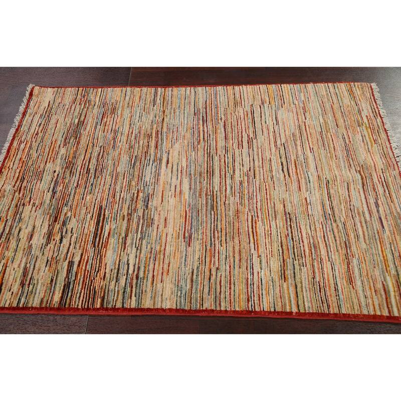 Vegetable Dye Striped Gabbeh Kashkoli Wool Area Rug Handmade Carpet - 3'3" x 4'10"