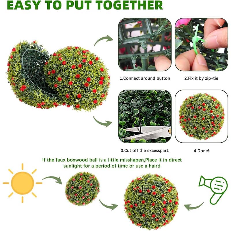 4 Pack 12.5" Artificial Flowers Topiary Balls for Home Decor, Wedding - 12.6 inch