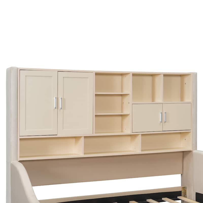 Convertible Twin Daybed with LED Armrests, Storage Shelving & Pop-Up Trundle by Harper&Bright Designs