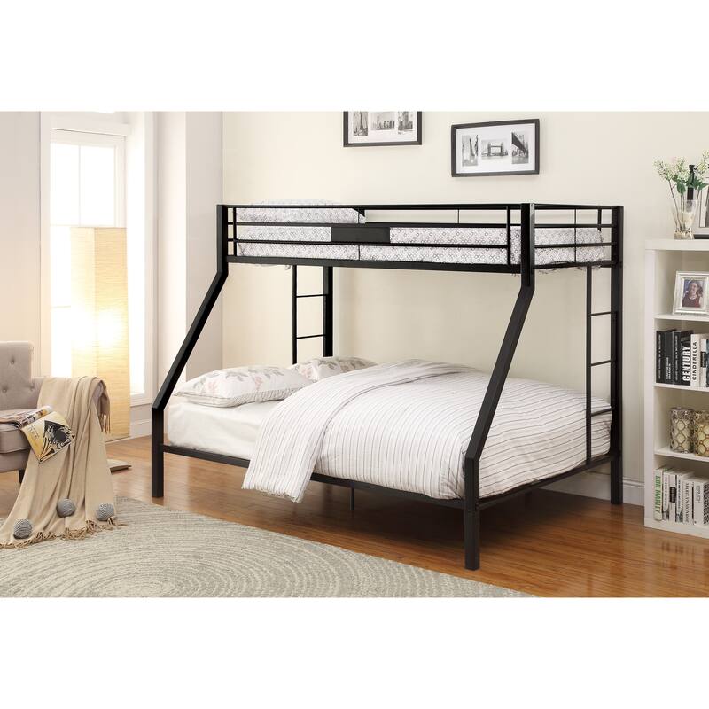 Sandy Black Twin XL/Queen Metal Bunk Bed with Ladder and Guard Rail - Black