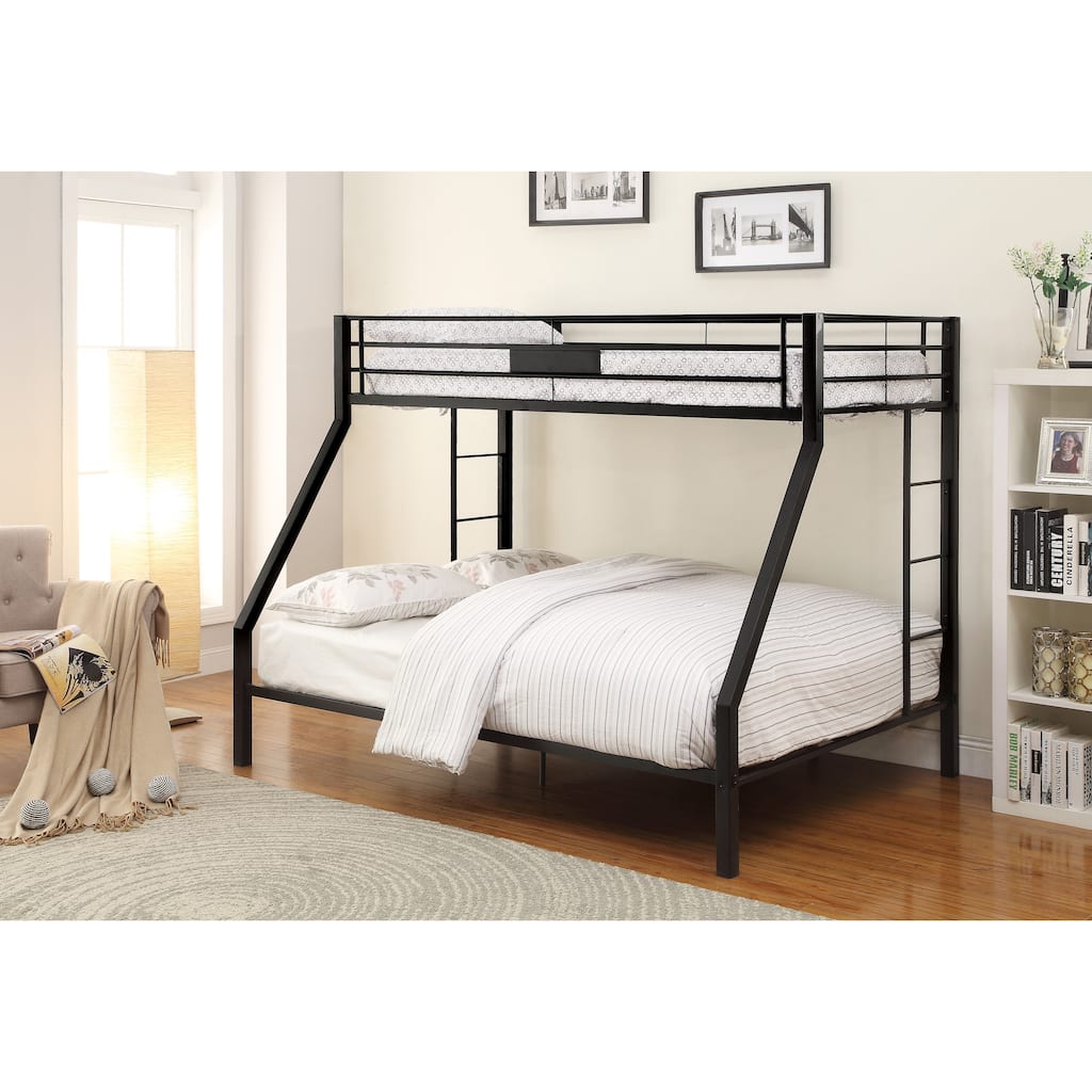 Sandy Black Twin XL/Queen Metal Bunk Bed with Ladder and Guard Rail