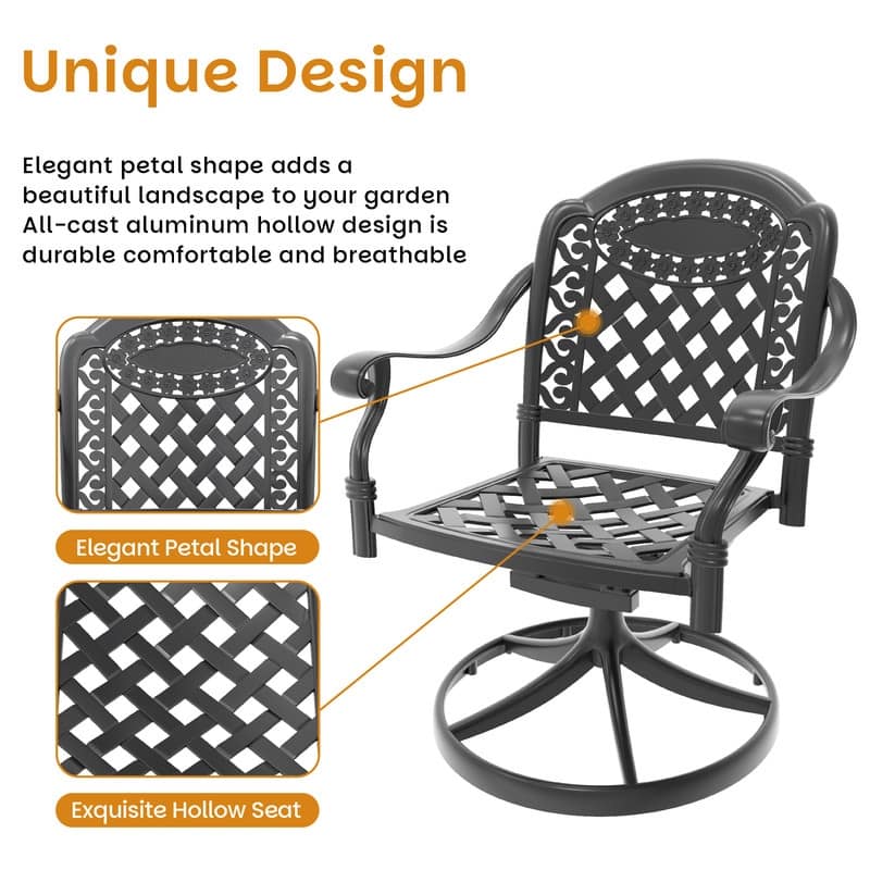 9-Piece Aluminum Rectangular Outdoor Patio Dining Set, 8 Cushioned Swivel Chairs, Table, All-Weather Frames