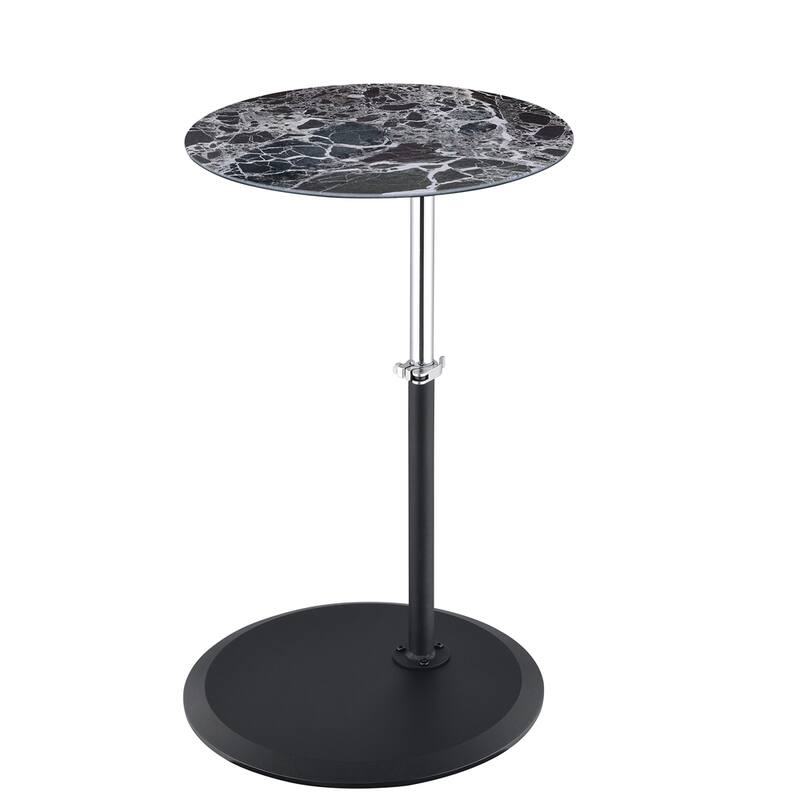 End Table with Height Adjustable Marble Textured Top - Black