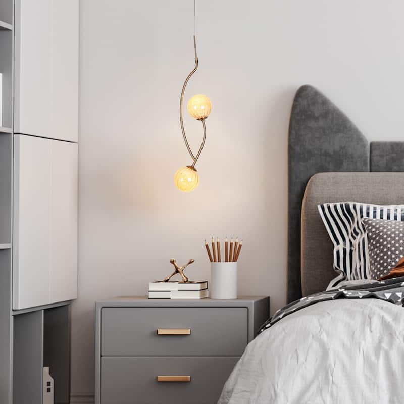 Modern Gold LED 2-Light Colored Glass Pendant Island Lights - D6.5" x H85.5" Max