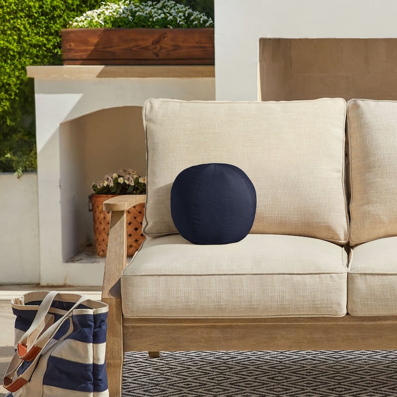 Sorra Home Valdese Boucle Outdoor Ball Pillow Single - 10 in W x 10 in H x 10 in D - Navy