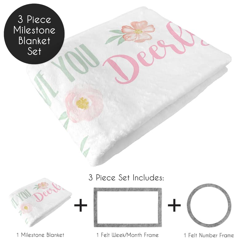 Woodland Deer Collection Girl Baby Monthly Milestone Blanket - Blush Pink and Mint Green Boho Watercolor Forest Love You Deerly