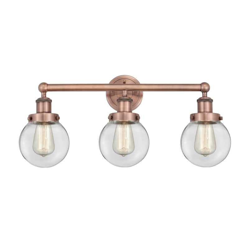 Innovations Lighting 616-3W-10-25 Beacon Vanity Beacon 3 Light 25" - Antique Copper / Clear / Multi-Colored