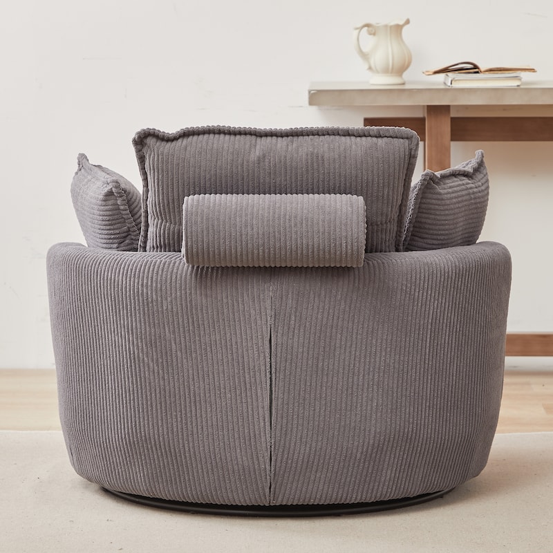 38"W Oversized Swivel Chair,moon storage ottoman,Loveseat Circle Swivel Barrel Chairs Cuddle Sofa Lounger Armchair,4 Pillow