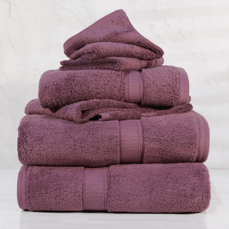 Superior Egyptian Cotton Pile Heavyweight 6-Piece Towel Set - 6-Piece Set - Plum