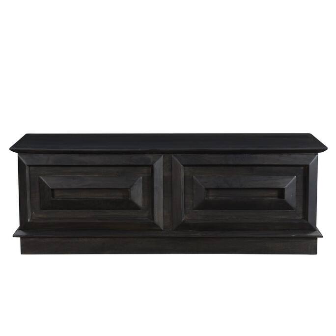 HomeRoots 52" Dark Brown Solid Wood Storage Ottoman