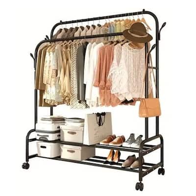 Heavy-Duty Rolling Metal Garment Rack with Dual Bars