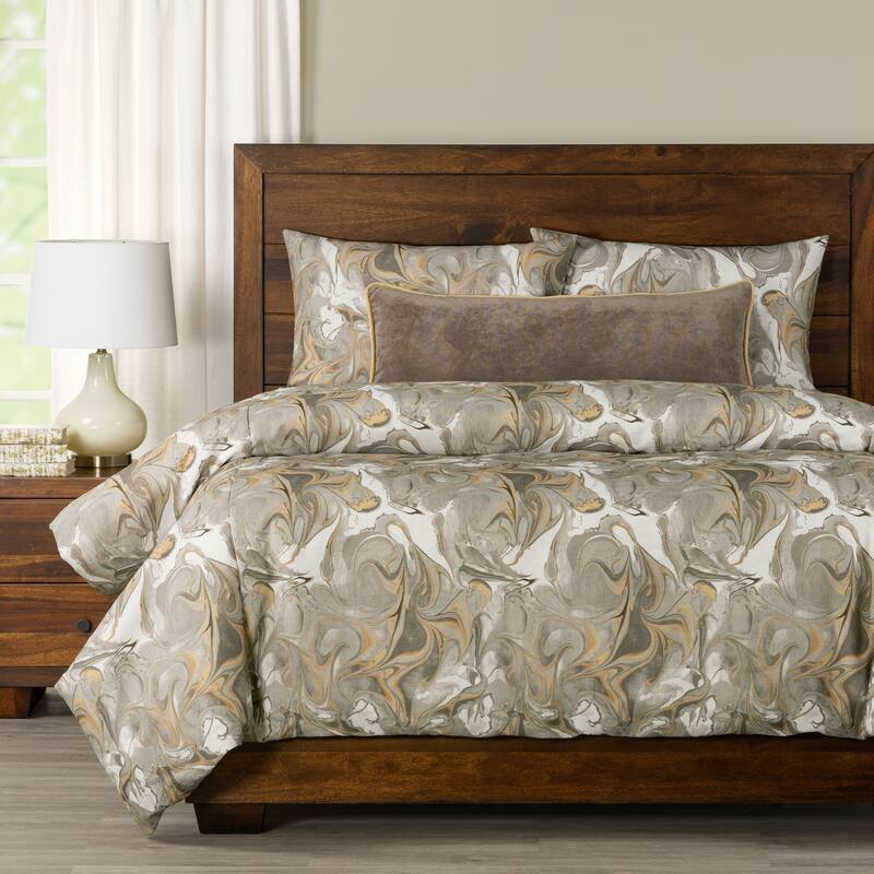 Siscovers Wanderlust Marble Print Duvet Set - Wanderlust Golden - Full - 5 Piece
