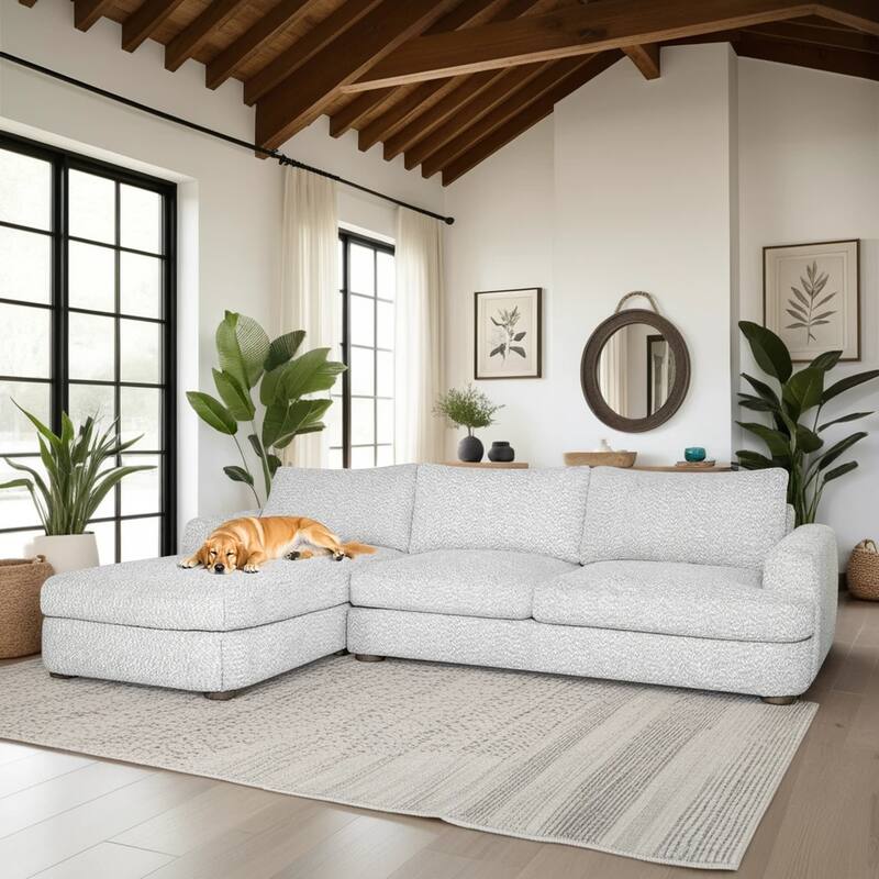 Reid 123 in. Left or Right Arm Facing Rectangular Sectional Sofa with Round Arms - Speckled Stone - Left Facing
