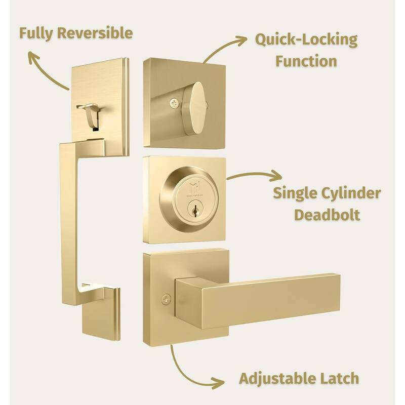 Mega Handles Tobelle Entrance Handleset with Interior Door Lever & Single Cylinder Deadbolt – Stainless Steel – Modern Design