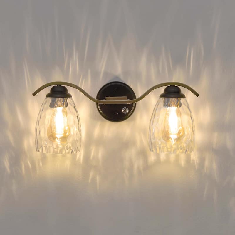 Teamson Home Heidi Dimmable 2-Light Bathroom Vanity Light, Black/Brass - 18.6"L x 7"W x 8"H