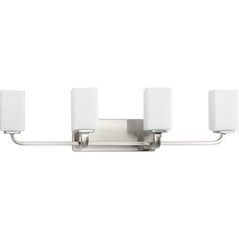 Cowan Collection Four-Light Brushed Nickel Opal Glass Vanity Light - 33.5 in x 7.75 in x 8.5 in