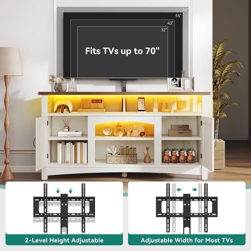 Moasis 54" Farmhouse LED TV Stand with Storage Shelves and Power Outlets