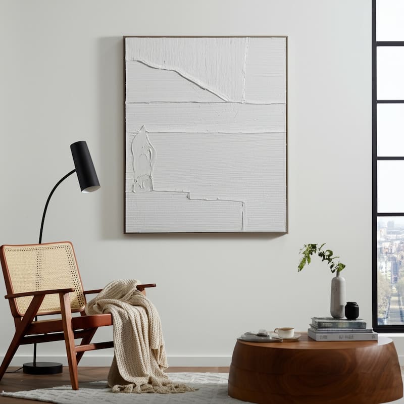 Canvas Wall Art Abstract Textured Lines Casual - 48" White - 36" x 1.5" x 48" - Wood - White