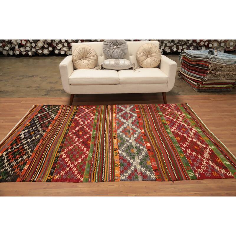 Hand Woven Oriental 100% Wool Carpet Southwestern Tribal Multi-Colored Kilim Area Rug - 7' 7'' X 5' 4''