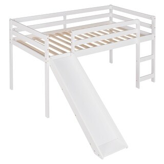 Multifunctional Design Twin Size Wood Loft Bed with Slide and Ladder
